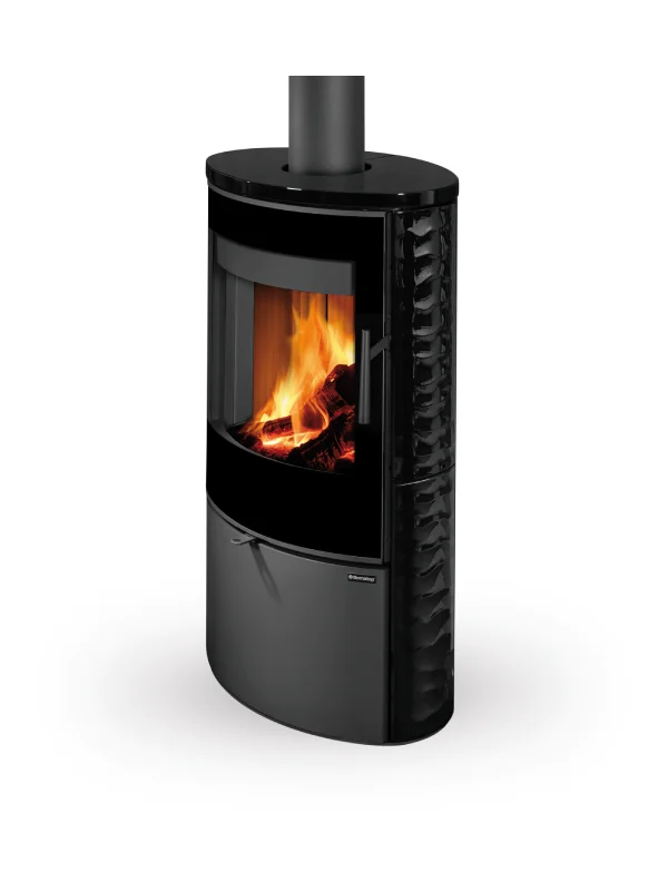 Poêle à bois Romotop Ovalis G avec céramique à vague noire