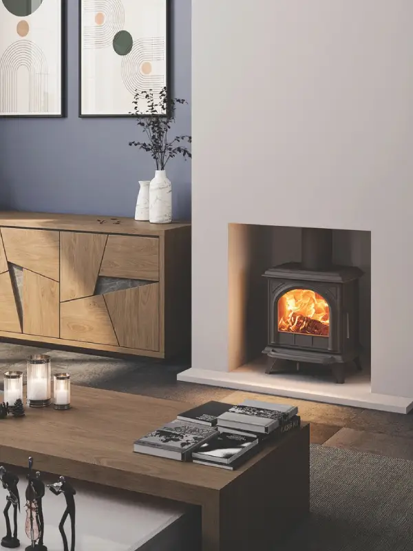 Poêle à bois Stovax Huntingdon 20 dans un salon contemporain