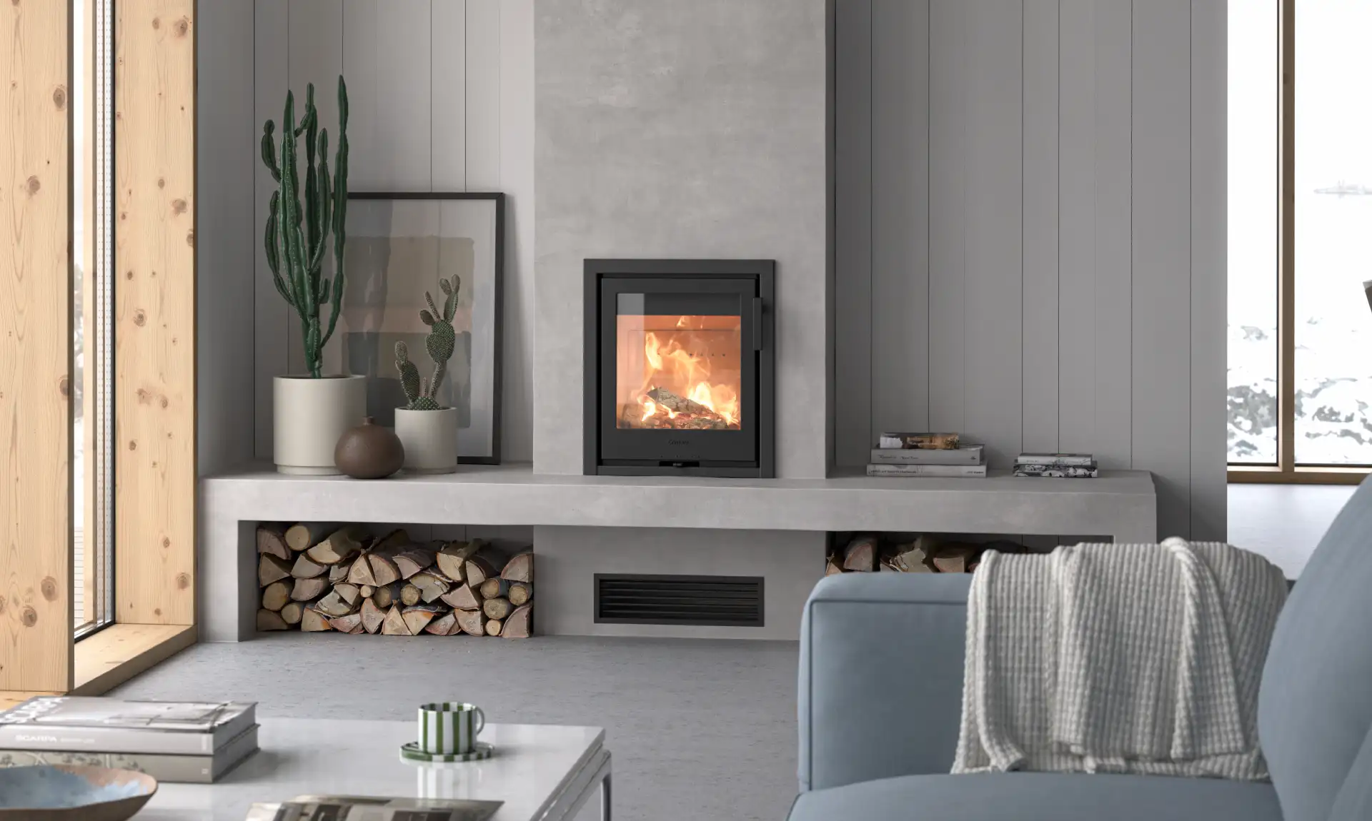 Insert à bois Contura dans un intérieur cosy