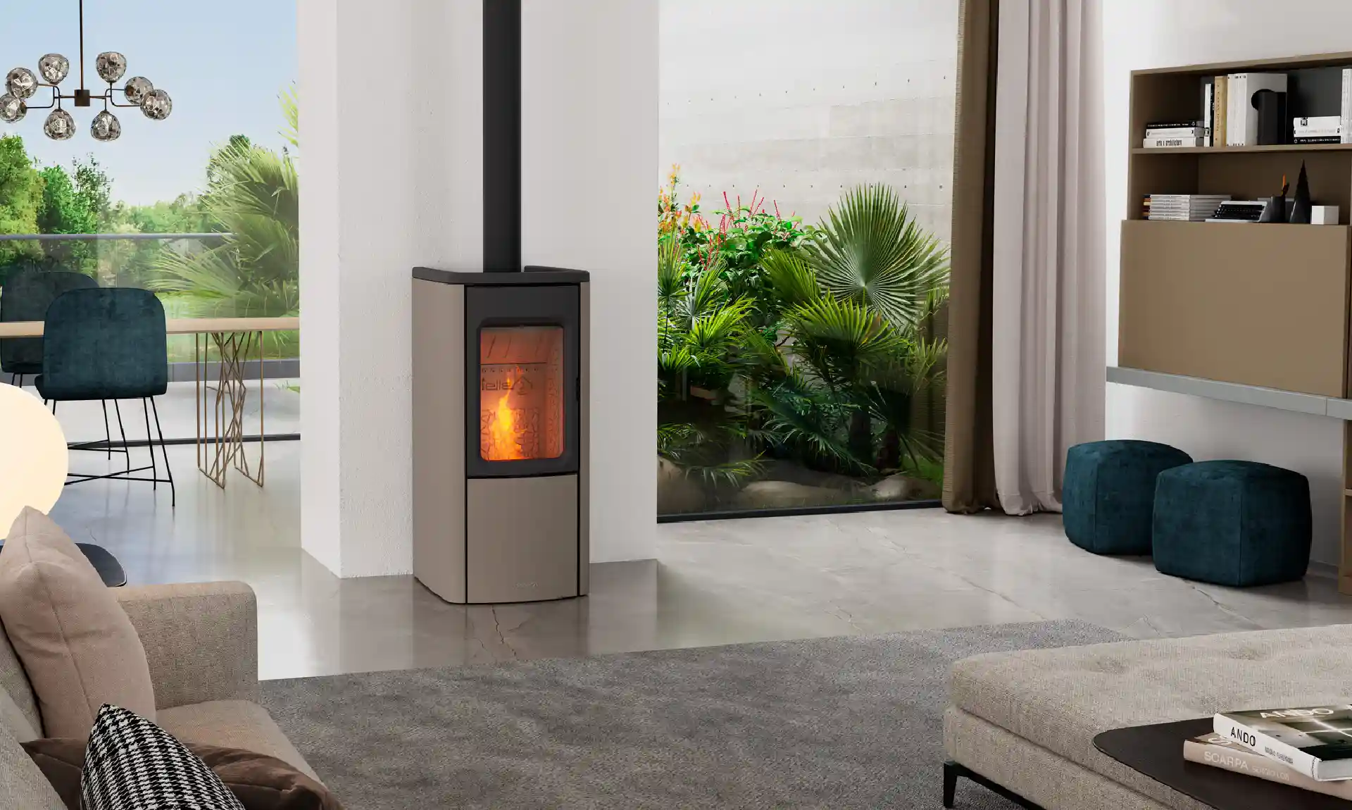 Poêle à granulés dans une maison neuve