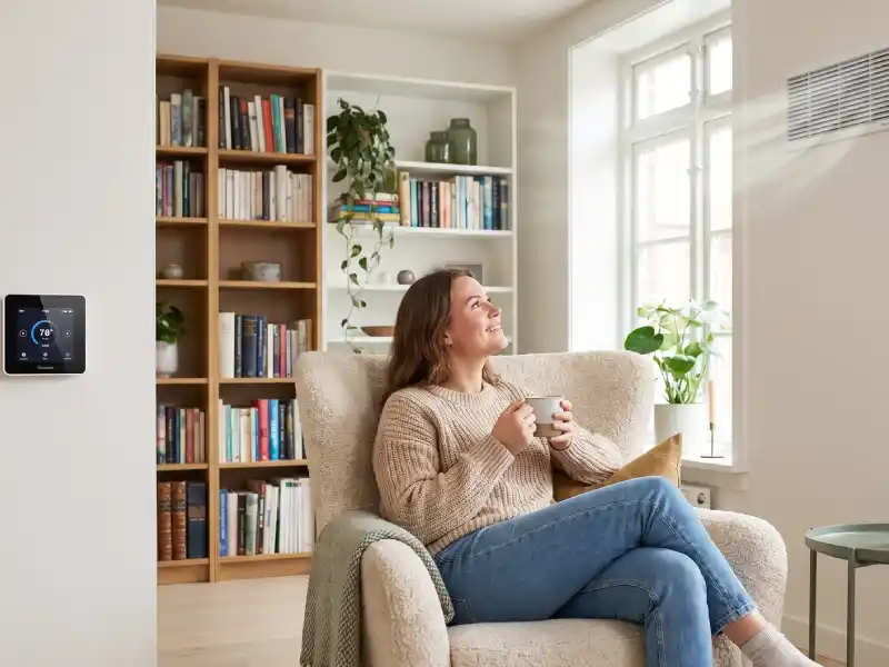 Femme dans un salon équipé d'une VMC double flux